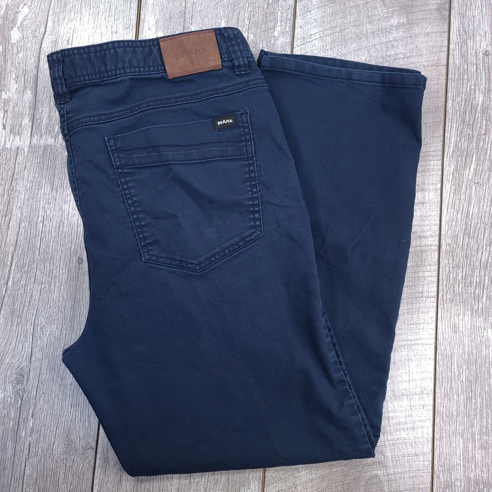 Prana Bridger Slim Fit Pants Men 38x30 Navy Blue Five Pocket Outdoor Trousers